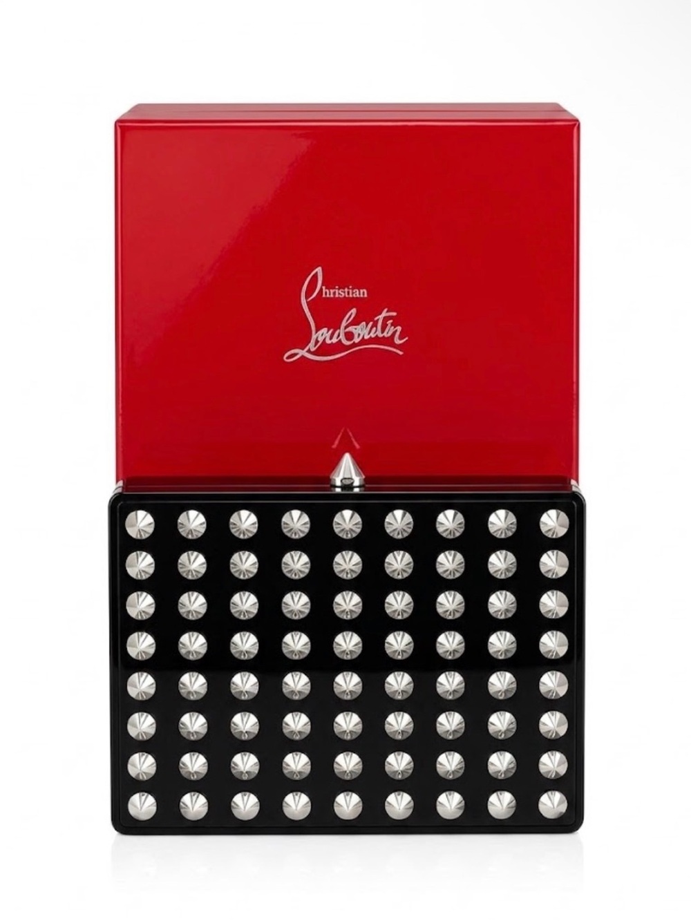 Christian Louboutin Spiked Noir Compact Case Card Holder Red Lacquer Box